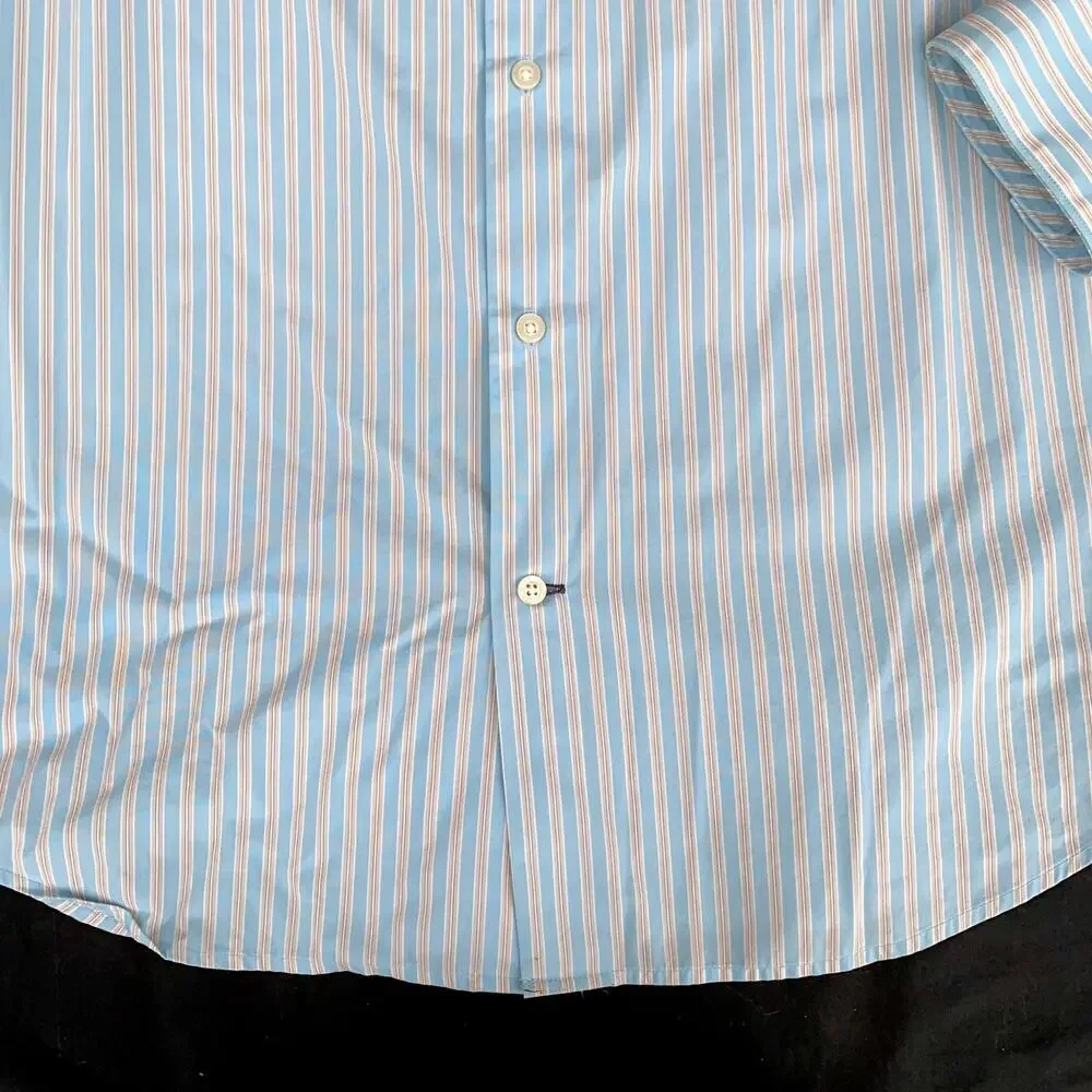 Banana Republic Fitted L 16-16 1/2 Aqua Blue,Tan & White Stripe Cotton Shirt